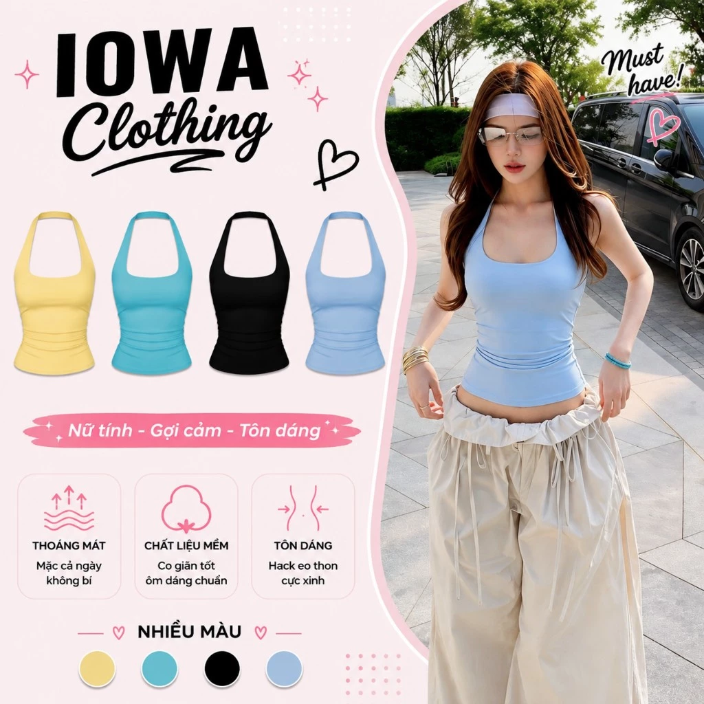 [KO MÚT/CÓ MÚT] Áo Thun Nữ Ôm Body Cổ Yếm Trơn IOWA DD05 - Borip Lụa Xinh Xắn Năng Động