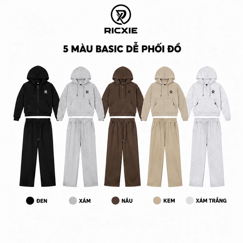 Quần Nỉ Suông Basic RICXIE From Thường Unisex Mặc Thoải Mái Êm Da Khi Mặc Sản Phẩm Mới