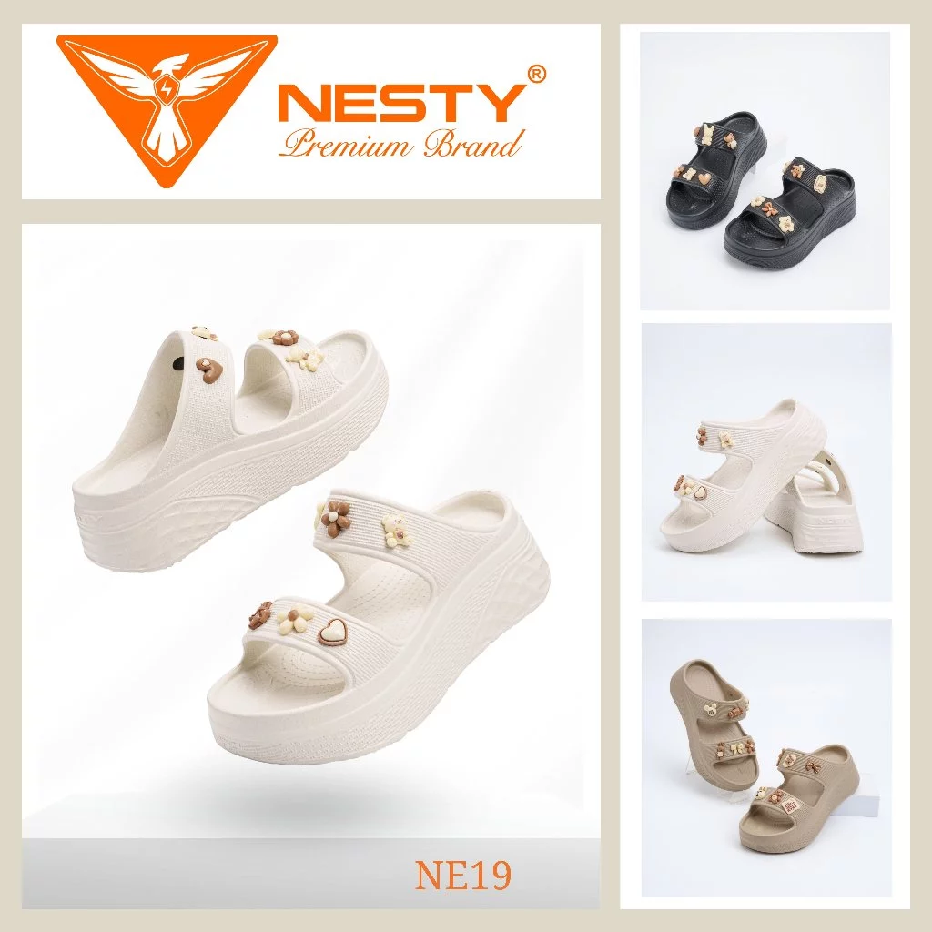 [NE19] [ KOL ] [Tặng Charm] Dép Hai Quai Đế Cao 6cm Đúc Nguyên Khối Thương Hiệu NESTY ( KO1 )