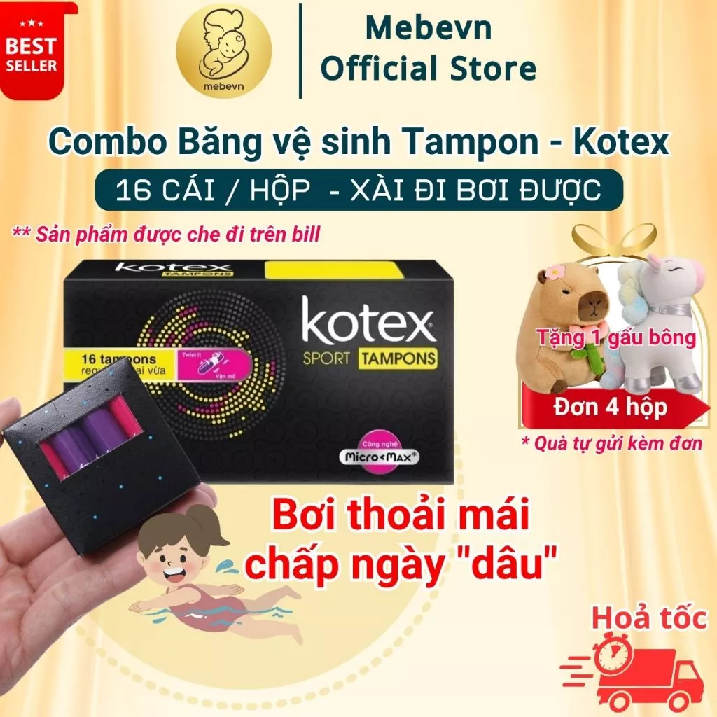 [FBS] Combo 2 hộp băng vệ sinh tampon Kotex, BVS tampon siêu thấm hút, đi bơi thoải mái, 16 cái/hộp