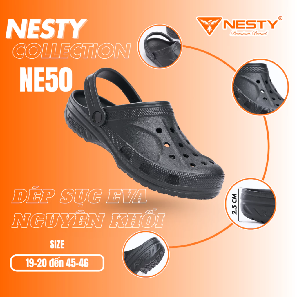 [NE50] [ KOL ] [Tặng Charm] Dép Sục NESTY Không Thấm Nước, Nhẹ, Êm Chân 3cm Full Size Gia Đình ( KO1 )