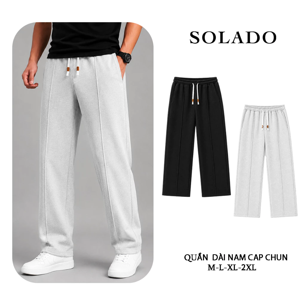 Quần Dài Baggy SOLADO Vải Nỉ 2 Da Ống Suông Cạp Chun Unisex Nam Nữ QD01