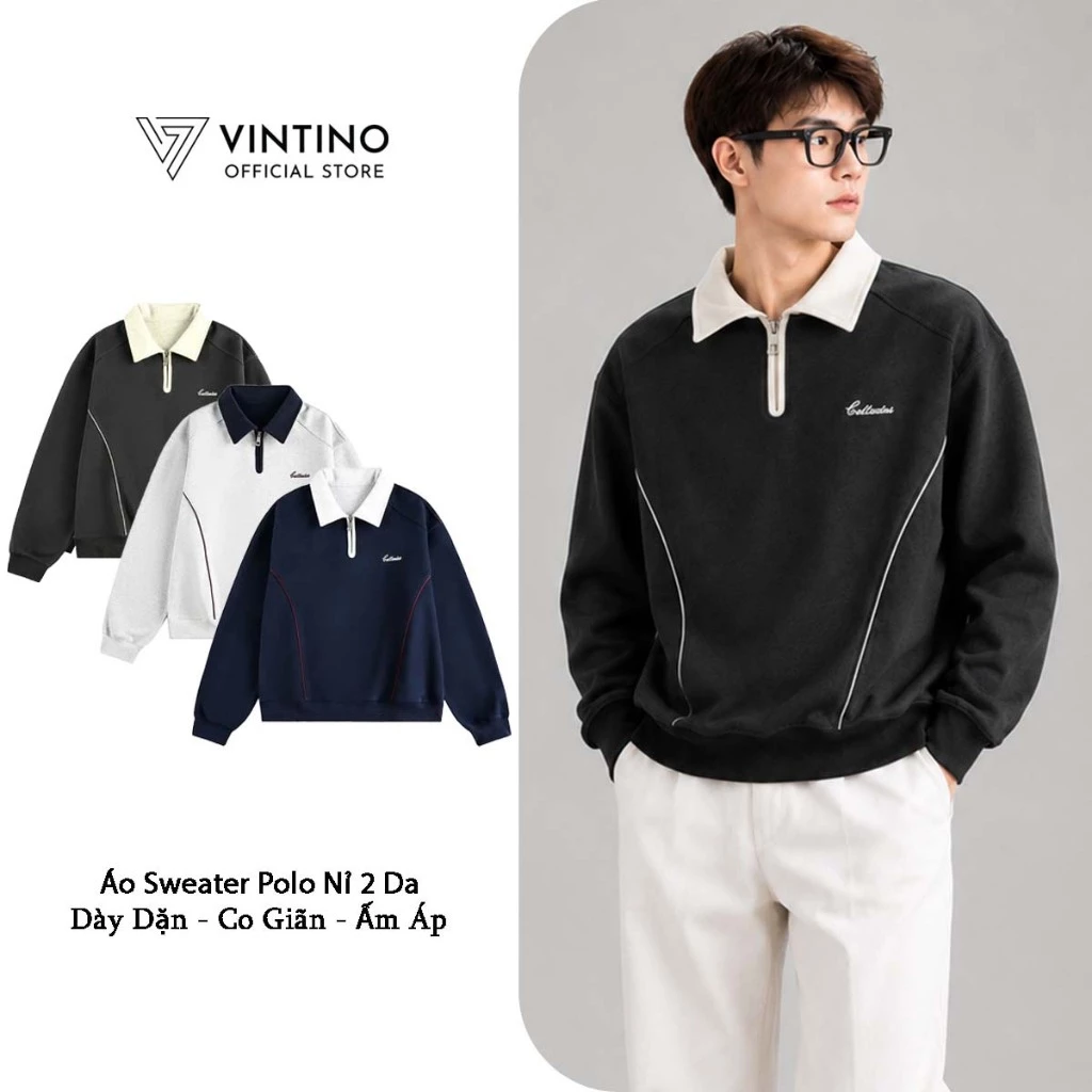 [DEAL MỞ BÁN] Áo Sweater Cổ Polo VINTINO Local Brand Form Rộng Nỉ 2 Da Dày Dặn Thoải Mái APS02