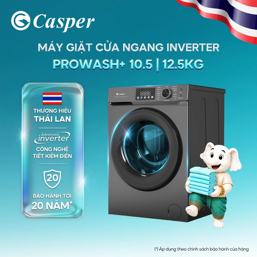 Máy giặt cửa ngang Casper Inverter 8KG/ 9.5KG/ 10.5KG/ 12.5KG - WF-D95VGR1/ WF-D105VGR1