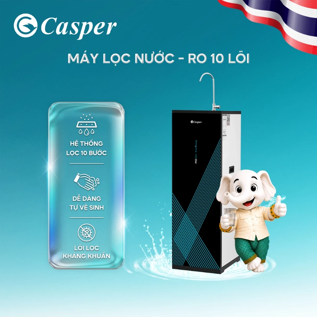 Máy lọc nước RO Casper WR-E8K1 - Lõi RO Hàn Quốc - 10 lõi 10 cấp lọc - Chính hãng
