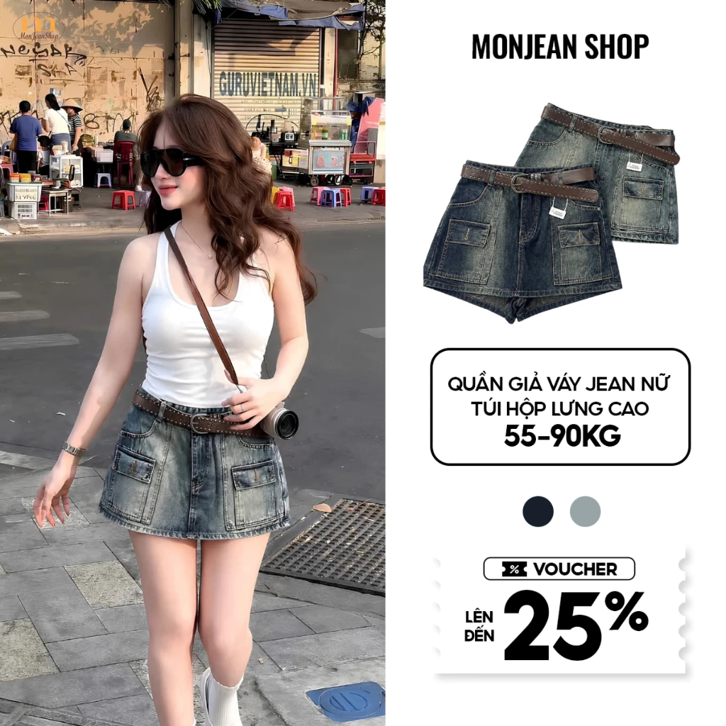 Quần Giả Váy Jean Nữ Bigsize Túi Hộp Lưng Cao Dáng Chữ A Chất Jean QC Mềm Mịn Che Bụng Dành Cho Nữ 55-90kg MS2125