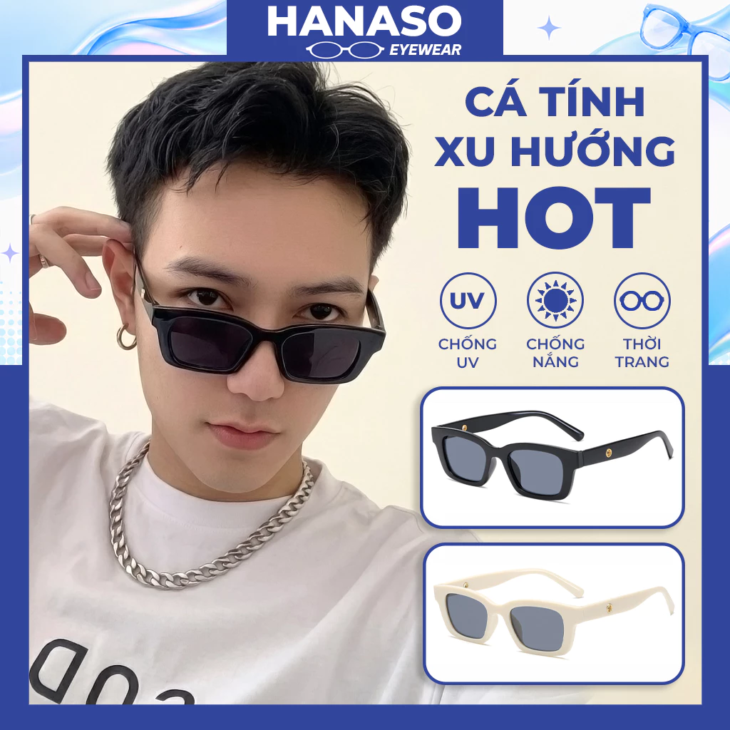 Mắt kính râm mát nữ nam gọng kính vuông phong cách Ulzzang chống tia UV đẹp cute HANASO 203