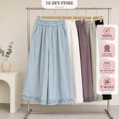 Quần dài nữ, quần ống rộng nữ vải thô gió mềm loại 1 lai bèo phối gấu đôi siêu xinh - Q2