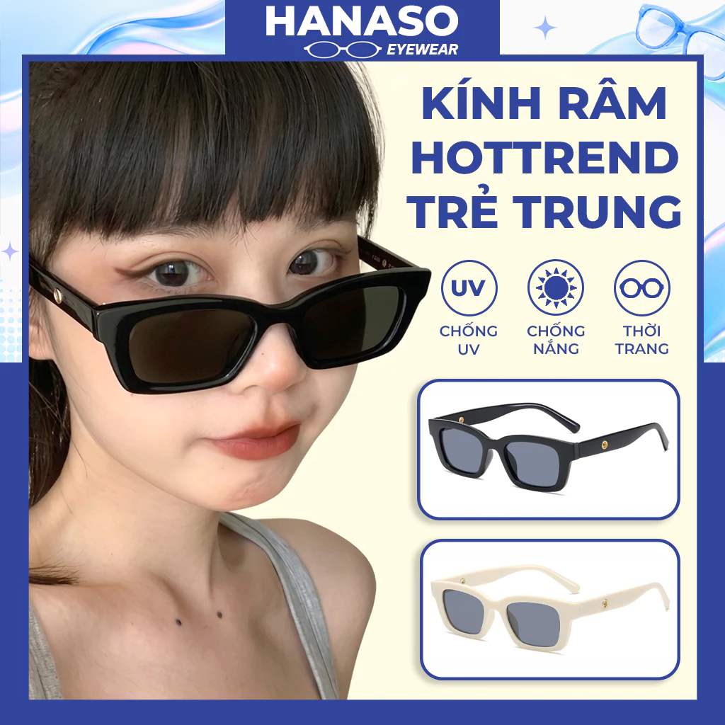 Kính râm mát thời trang Jennie Hàn Quốc mắt kính không độ chống UV400,tia bức xạ đẹp rẻ HANASO 203