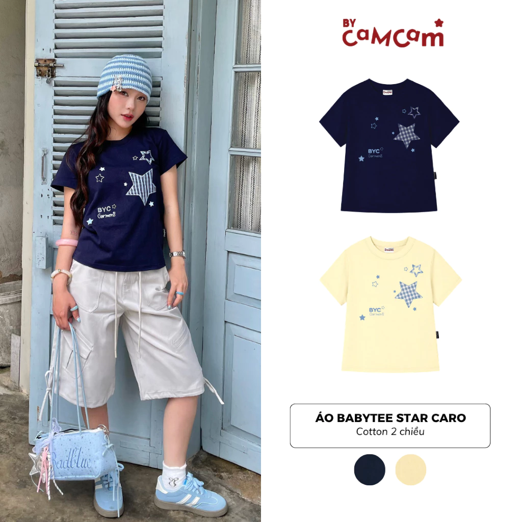 Áo Babytee Star Đắp Vải Caro 𝑩𝒚𝒄𝒂𝒎𝒄𝒂𝒎 Form Basic Dễ Phối Đồ Mùa Hè ABN696