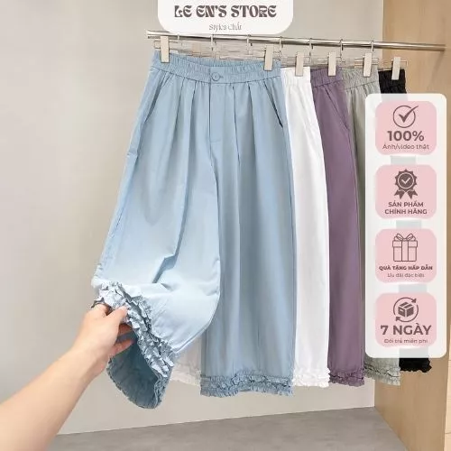 Quần ống rộng nữ, quần dài nữ viền bèo chất thô gió mềm loại xịn mặc thoải mái, tôn dáng - Q2