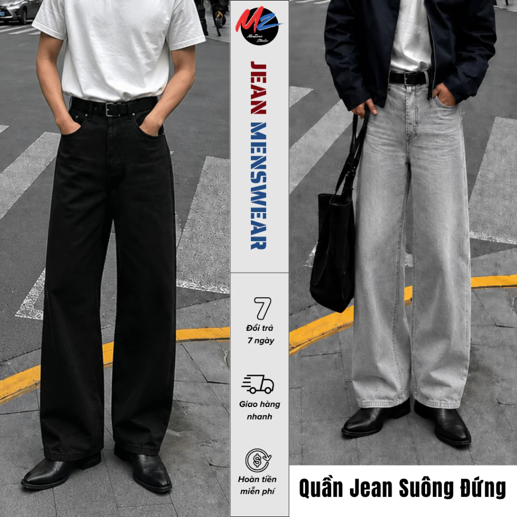 Quần Dài Jean Nam Ống Suông Đứng,Form Rộng Tôn Dáng Che Khuyết Điểm, Jean Nam Basic Cao Cấp MenZone