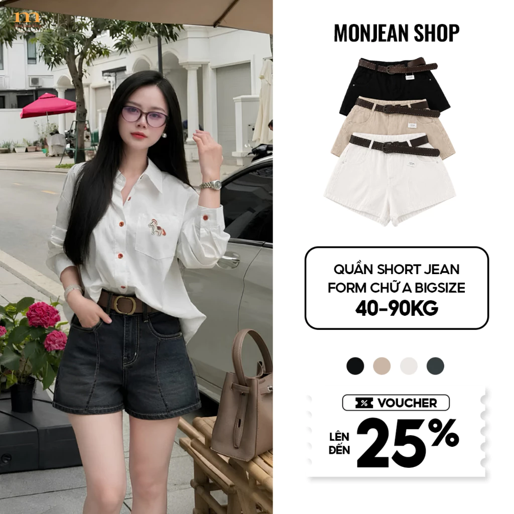 Quần Short ngắn nữ Denim Bigsize cạp trễ MIAA chất liệu Jean dáng ngắn trên gối style năng động phù hợp 40kg-90kg MS1315