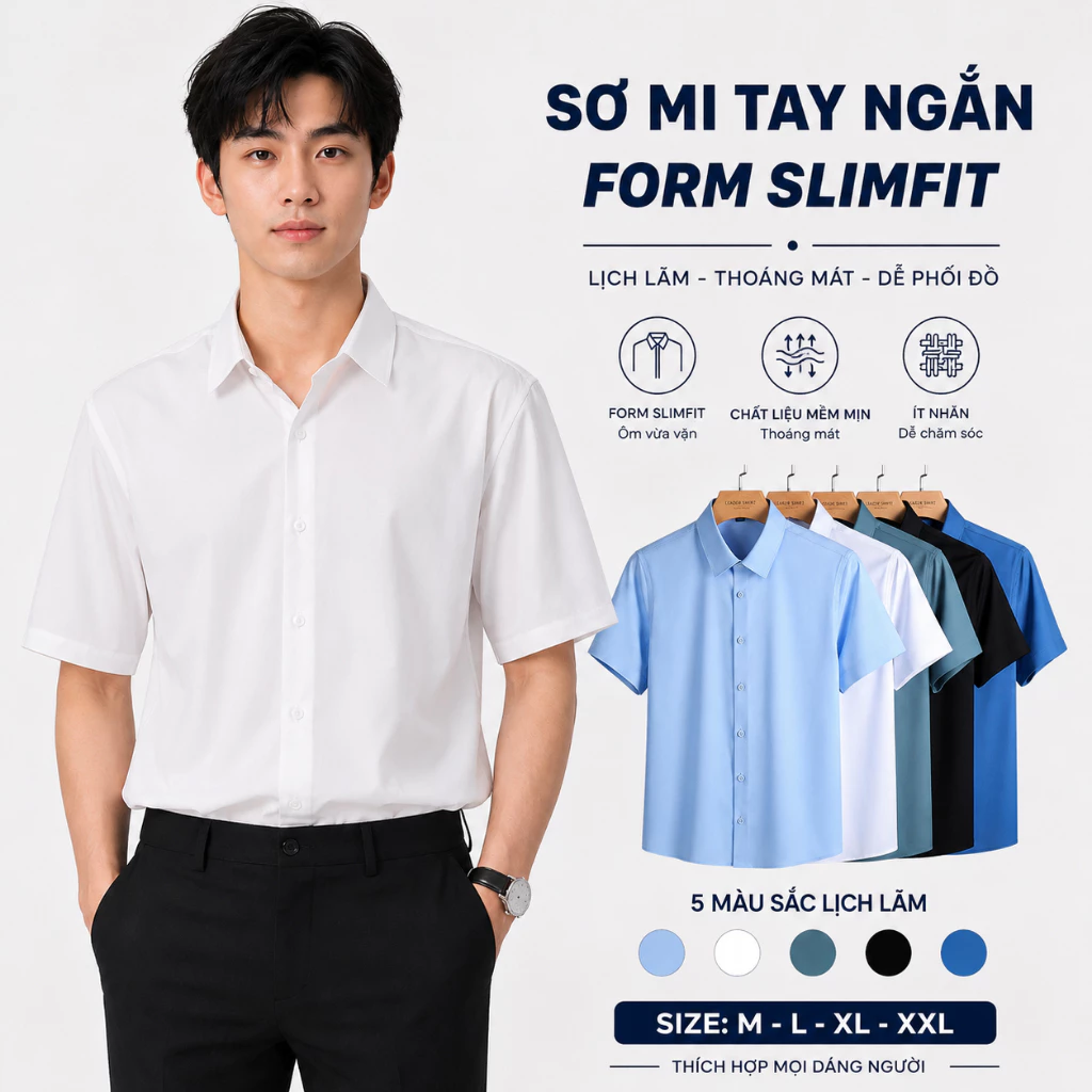Áo Sơ Mi Nam Tay Ngắn GEN ALPHA GEN54 Vải Chéo Co Giãn Mềm Mịn Chống Nhăn Cổ Bẻ Basic