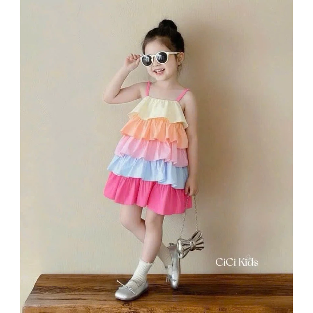 váy tầng 7 sắc cầu vồng cho bé(10-35kg)