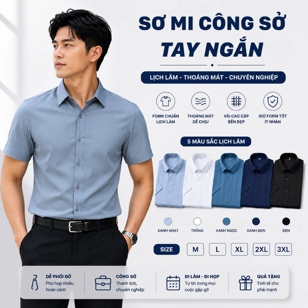 Áo Sơ Mi Nam Nữ Ngắn Tay GEN ALPHA Vải Lụa Cotton Hàn Quốc Chống Nhăn Form Rộng Dáng Công Sở Mặc Mát