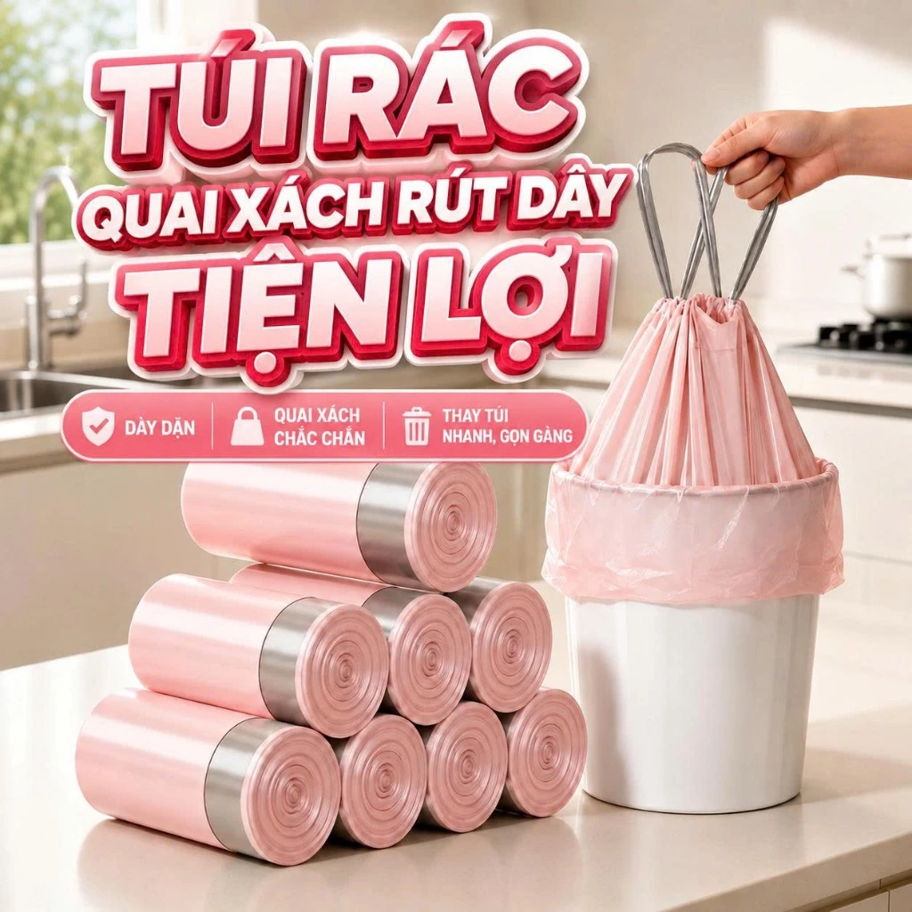 Cuộn 100 túi đựng rác màu hồng 45x50cm tiện dùng hằng ngày