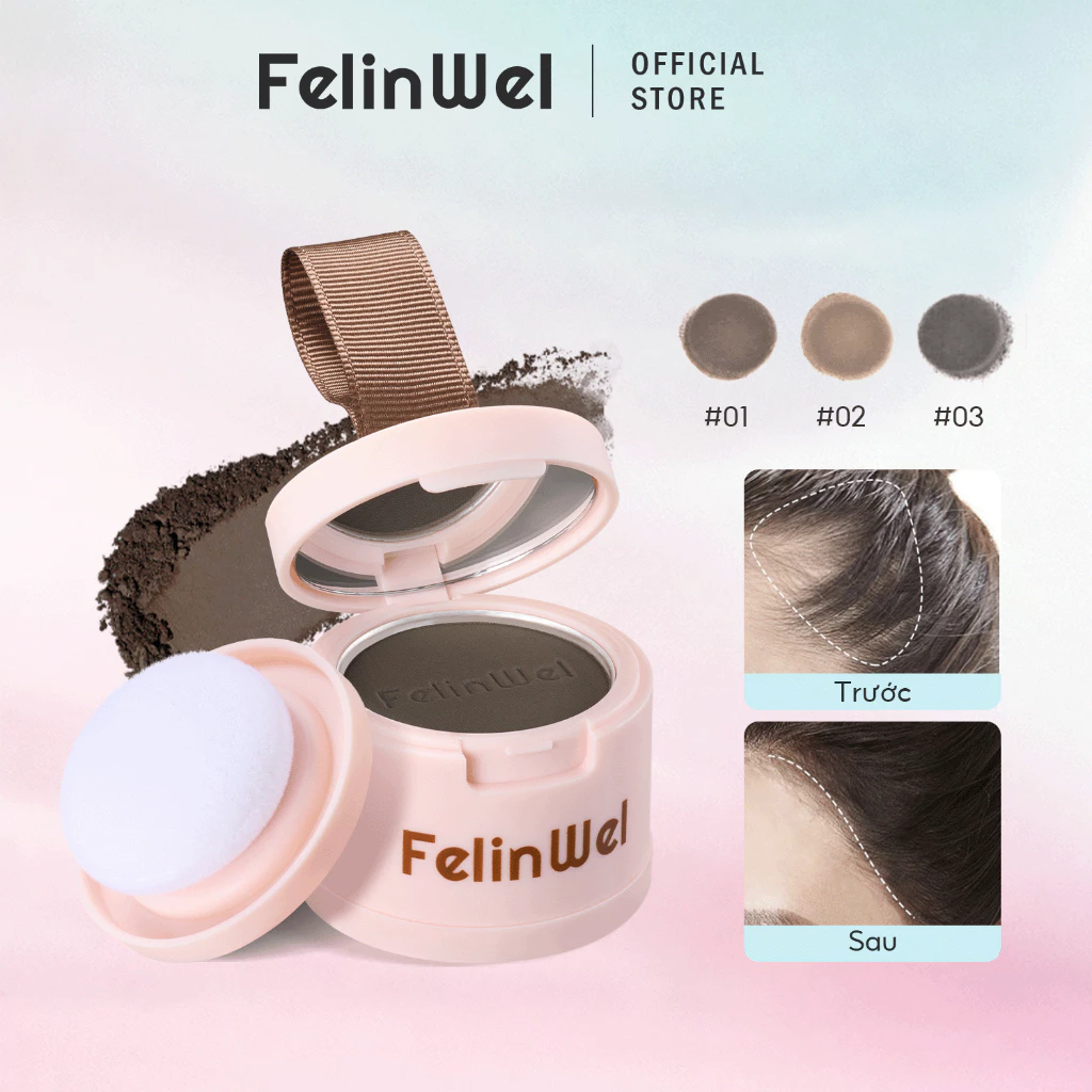 FelinWel Phấn Che Hói Tóc & Chân Tóc 4g - Bộ Đầy Đủ Có Gương, Bông, Che Phủ Tự Nhiên