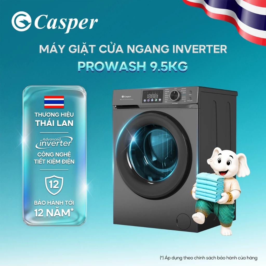 Máy giặt cửa ngang Casper 9.5KG - WF-D95VGR1 - Bảo hành 2 năm - Chính hãng