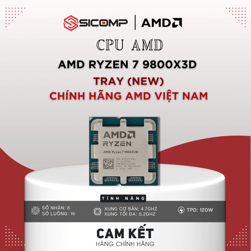 [FULL VAT] CPU AMD RYZEN 7 9800X3D NEW TRAY AMD CHÍNH HÃNG VIỆT NAM, BH 3Y