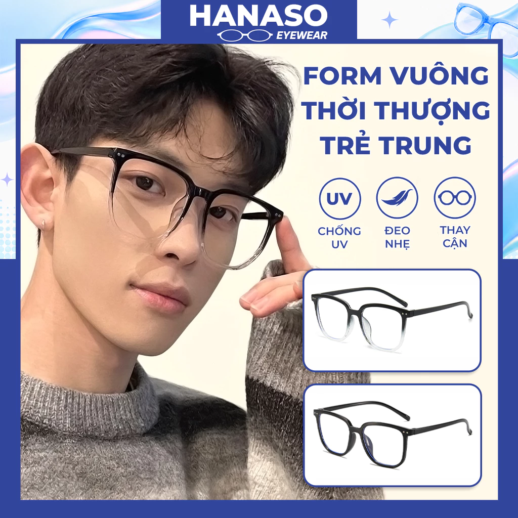 Mắt kính thời trang nam nữ from vuông,kính mắt râm mát không độ chống tia UV phong cách Ulzzang bền đẹp giá rẻ 072