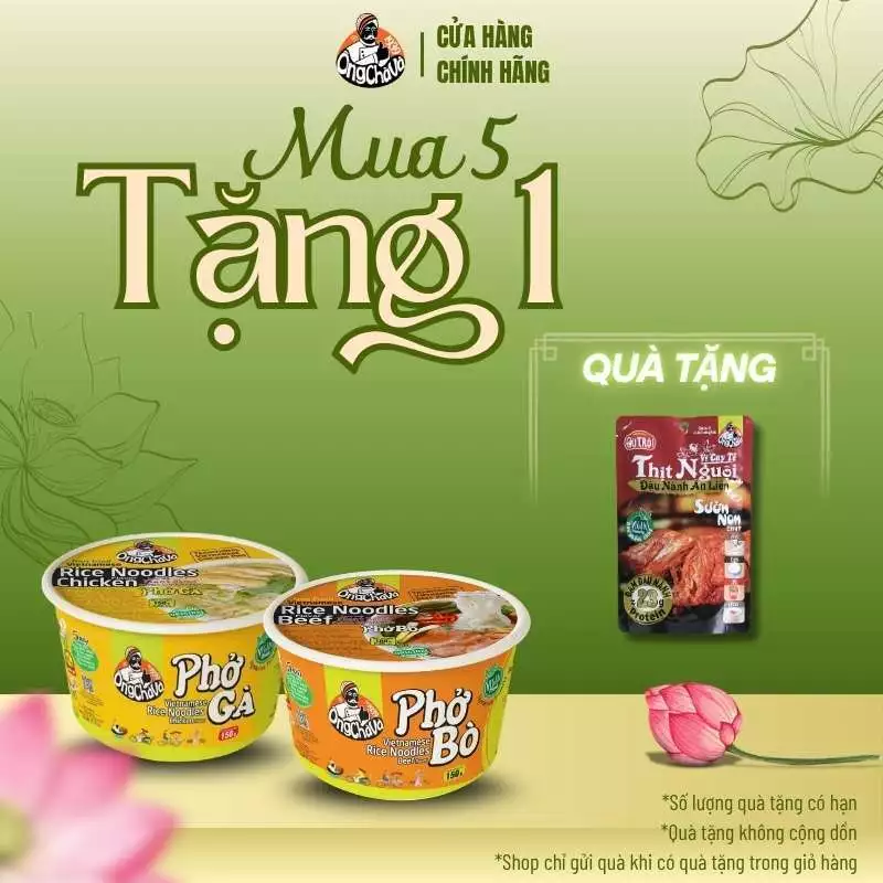 Combo 5 hộp Phở Chay Ăn Liền thương hiệu Ông Chà Và 150gr - Hàng Chính Hãng