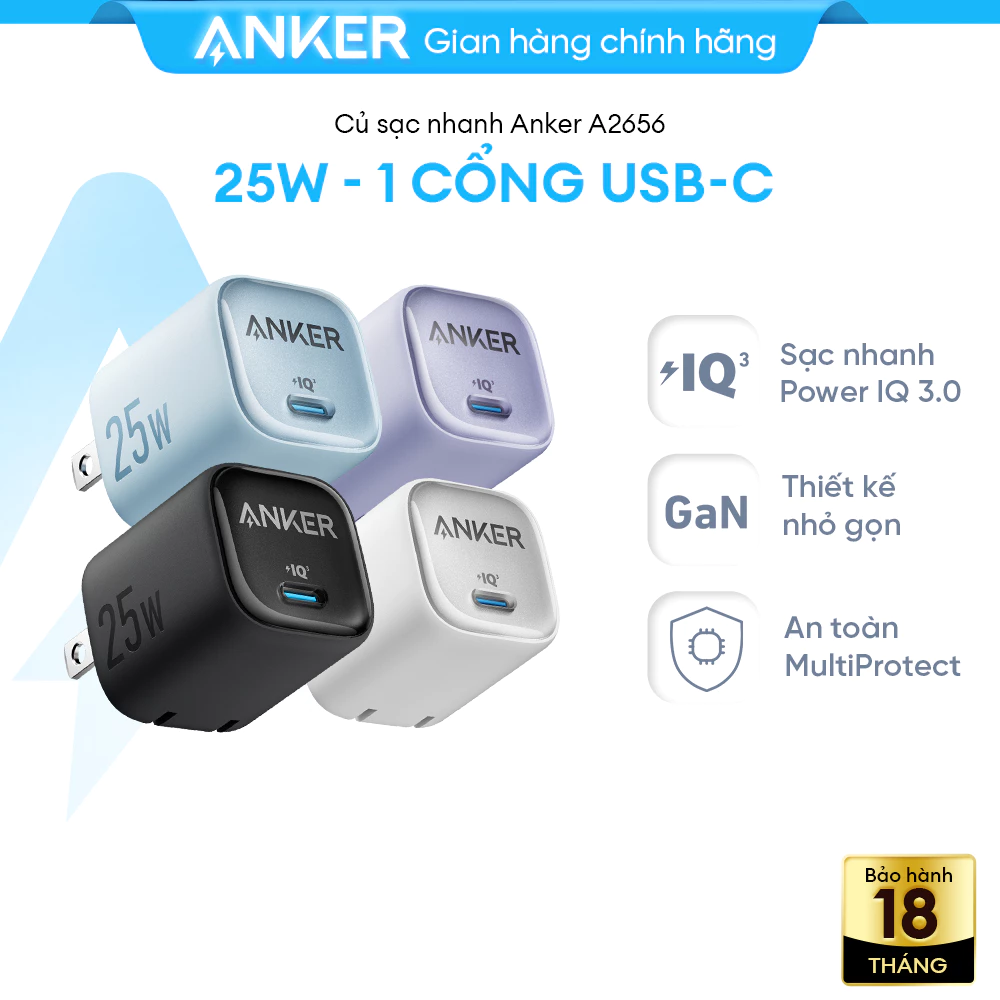 [25W] Củ sạc nhanh PPS Anker 25W chân gập nhỏ gọn hỗ trợ sạc nhanh | 1 cổng USB Type-C - A2656