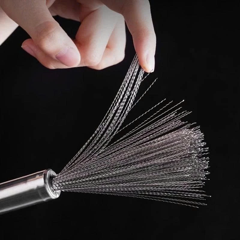 Chổi Cước Thép Cọ Rửa Inox Khe Rãnh, Bồn Rửa Đa Năng Tay Cầm Thép Không Gỉ 20cm