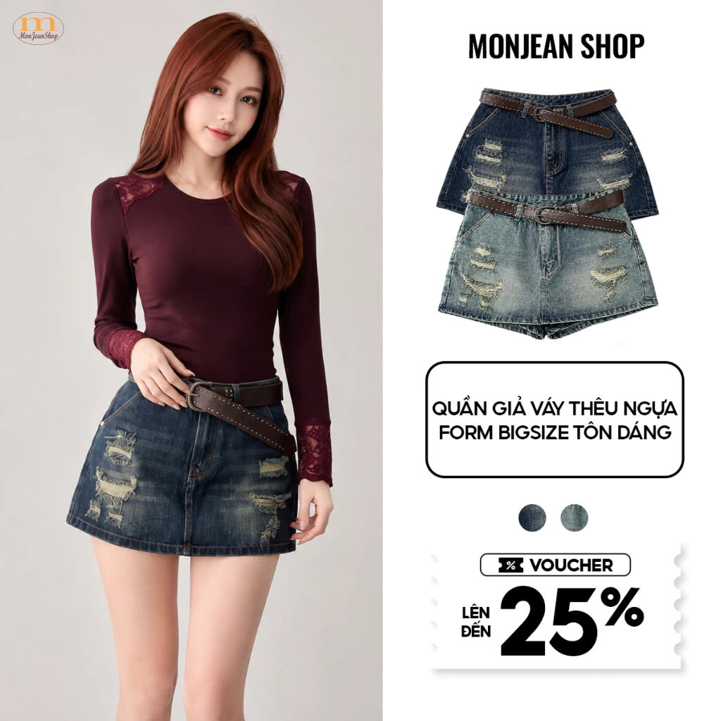 Chân Váy Jean Dáng Chữ A Có Lót Trong Cạp Cao Cài Cúc Bigsize Thêu Ngựa, Váy Bò Ngắn Có Khóa Kéo MS2121