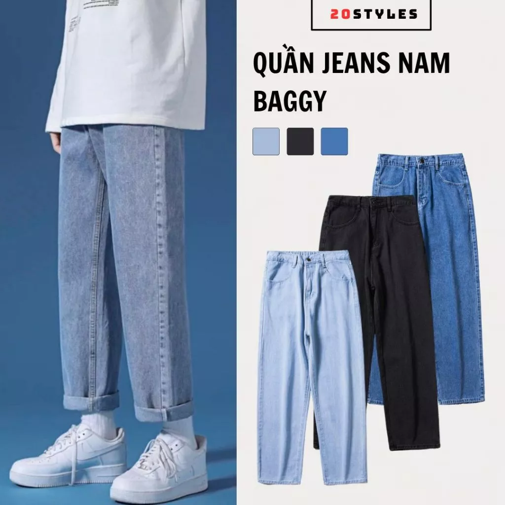Quần jean nam, xanh, đen, xanh nhạt, chất bò dáng baggy Hottrend