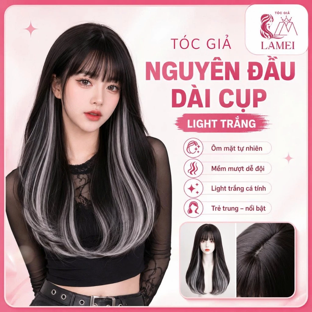 Tóc giả nữ nguyên đầu cụp light trắng 9061 xu hướng mới