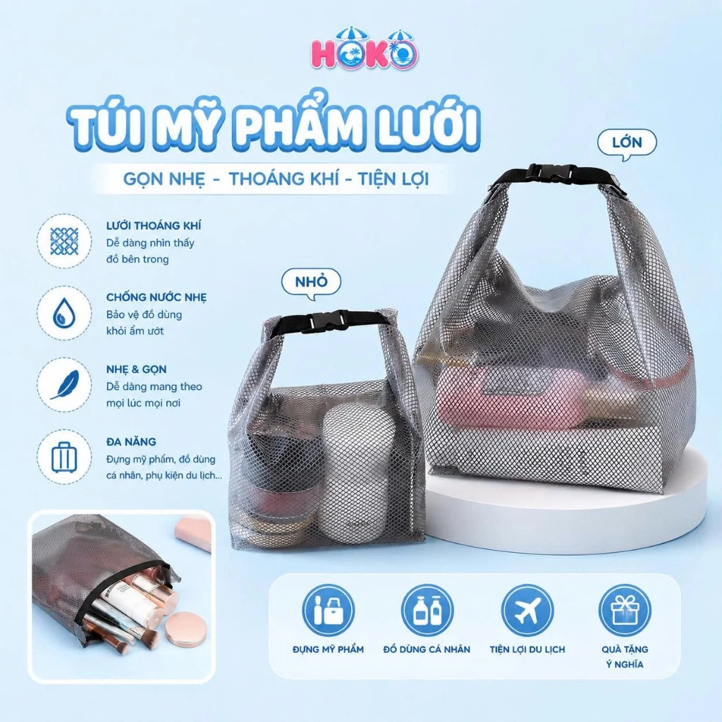 Túi đựng mỹ phẩm, quần áo, đồ vệ sinh cá nhân chống thấm nước dành cho nam nữ có khóa đóng nhỏ gọn HOKO