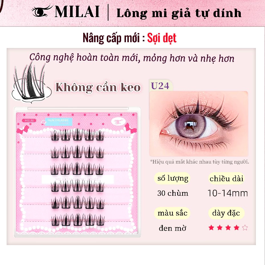 Mi giả sẵn keo MILAI mã U24 Thỏ con tinh nghịch, sợi tơ nhẹ, hiệu ứng mắt búp bê long lanh