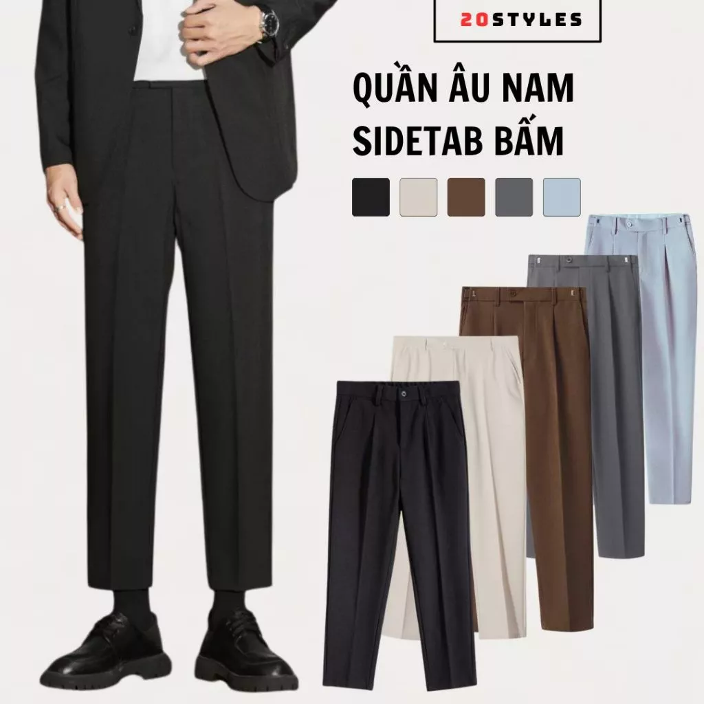 Quần âu nam Sidetab bấm diều chỉnh độ rộng vòng eo, vải tuyết Hàn chống nhăn, tôn dáng, phong cách công sở