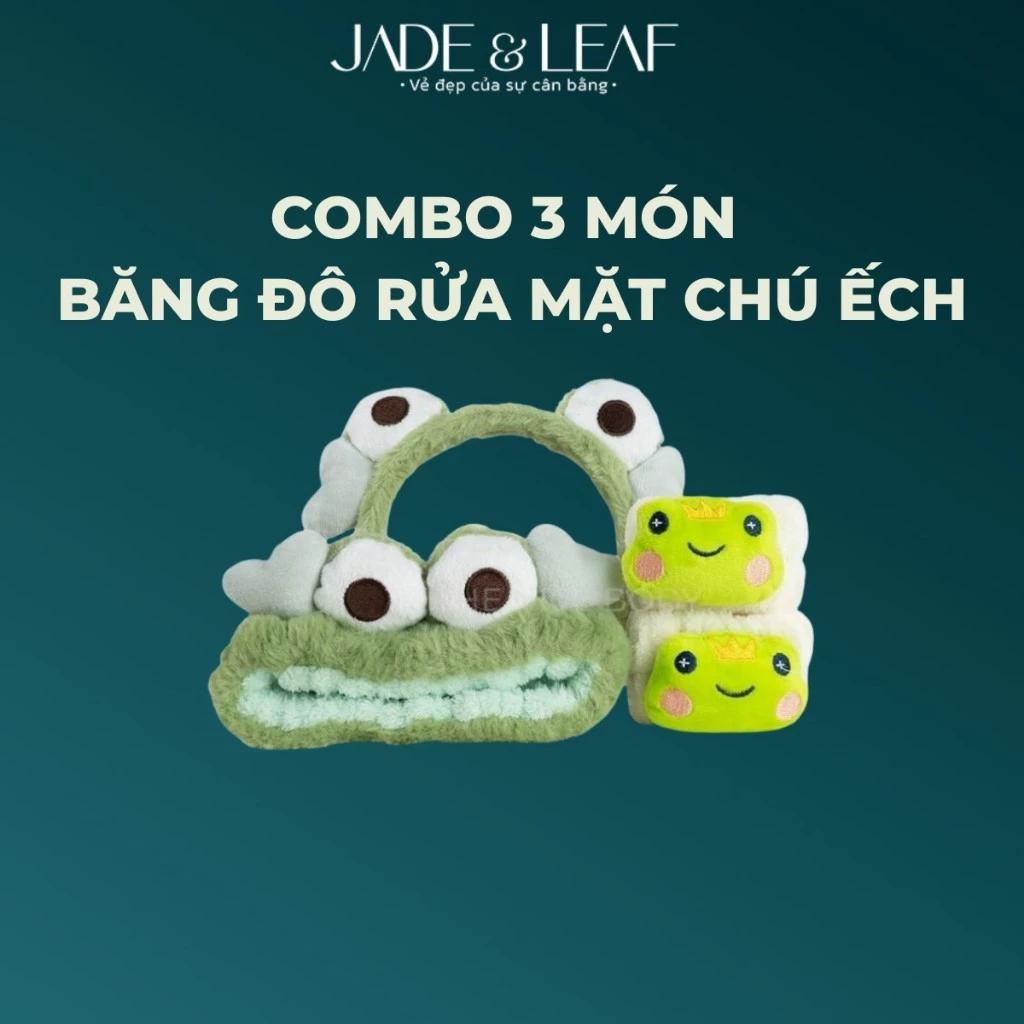 Băng Đeo Rửa Mặt Đeo Tay Jade&Leaf, Cài Tóc Bông Dày Tránh Nước Combo 3 Món Dễ Thương CHÚ ẾCH
