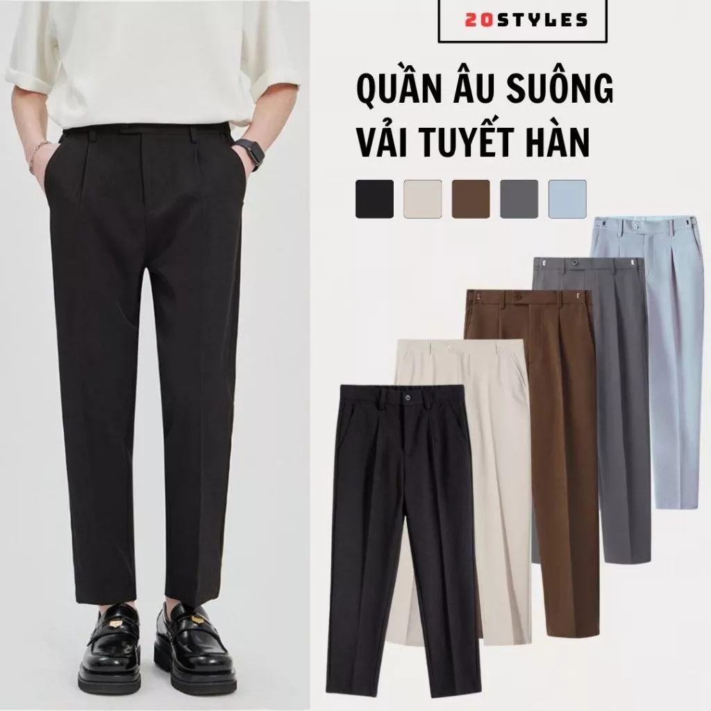 Quần Tây Nam 20STYLES Nhiều Màu Phong Cách Hàn Quốc, Quần Âu Dáng Baggy Ống Suông Rộng Vải Tuyết Hàn