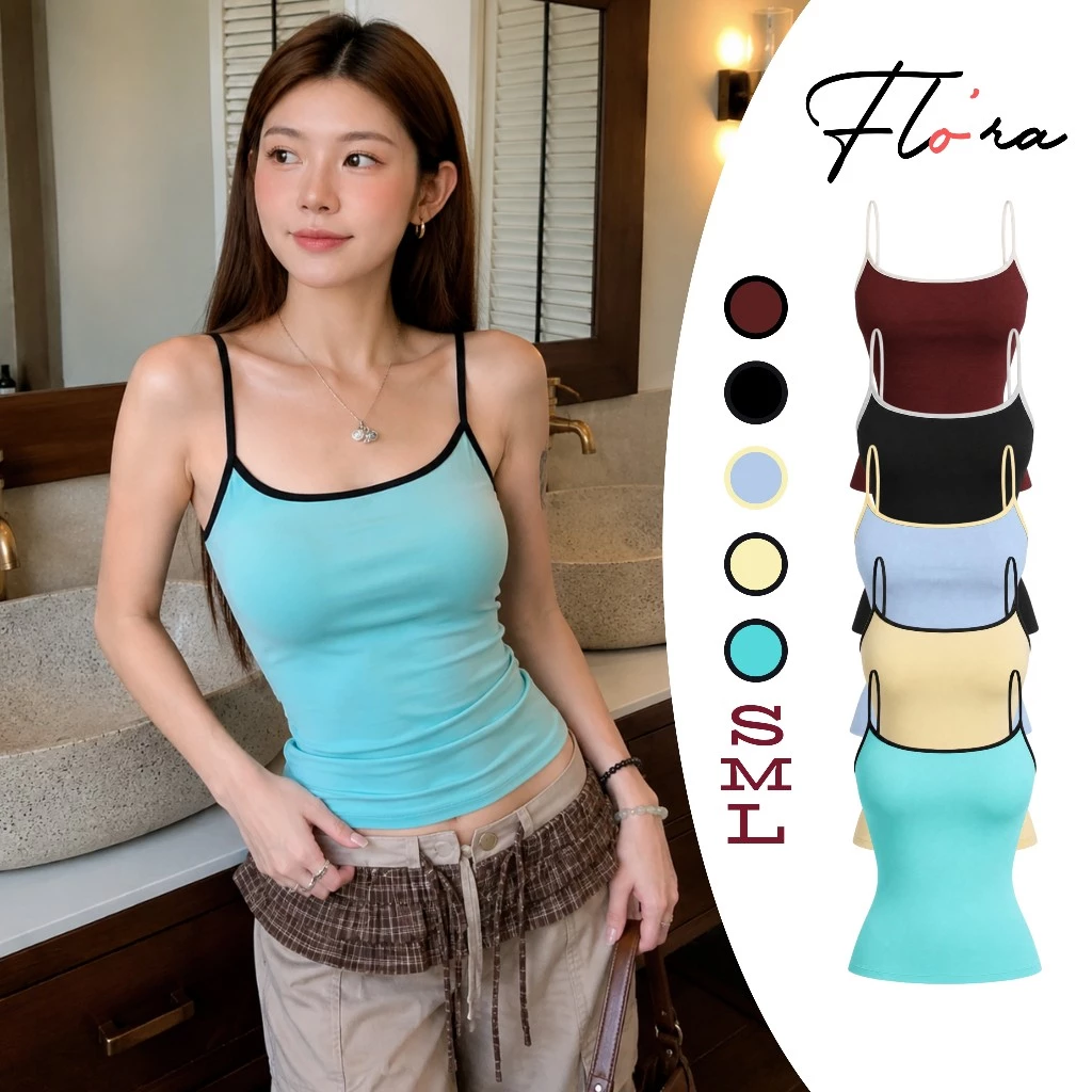 [MÀU MỚI] Áo Hai Dây Nữ Ôm Body Phối Viền Màu DD24 Chất Thun Mịn Co Giãn 4 Chiều Mềm Mịn Tôn Dáng Basic Flo'ra