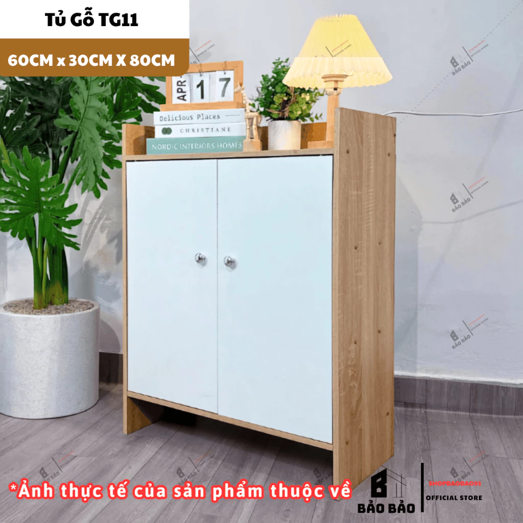 Tủ để giày dép 2 cánh trắng 4 ngăn thương hiệu Bảo Bảo chất liệu Gỗ MDF Chống Nước - TG11