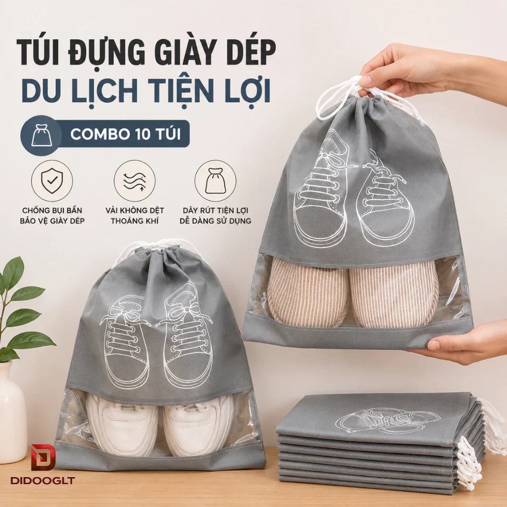 COMBO 10 Túi Đựng Giày Dép Du Lịch Có Dây Rút Tiện Lợi, Túi Bảo Quản Giày Dép Chống Bụi Bẩn Didooglt