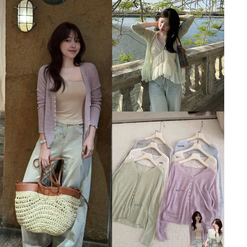 (Hàng Shop):Áo Khoác Len Tiêu Chất Liệu Giấy Mỏng Nhẹ Mix Max Đồ Cực Xinh 6 Màu-Ảnh Thật Lollaye