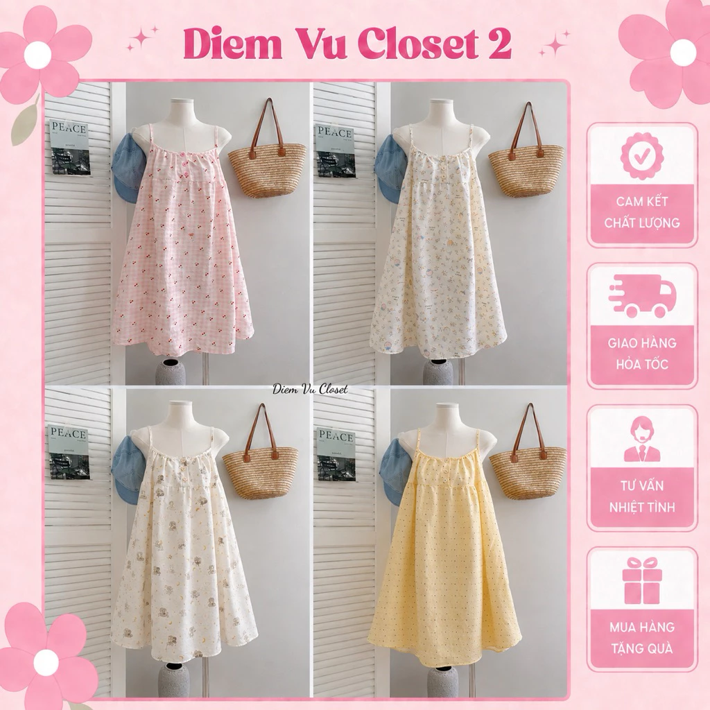 (HÌNH THẬT) Đầm/ váy 2 dây nơ tiểu thư đũi Hàn, đầm/ váy ngủ nữ/ đầm mặc nhà form rộng thoải mái đáng yêu