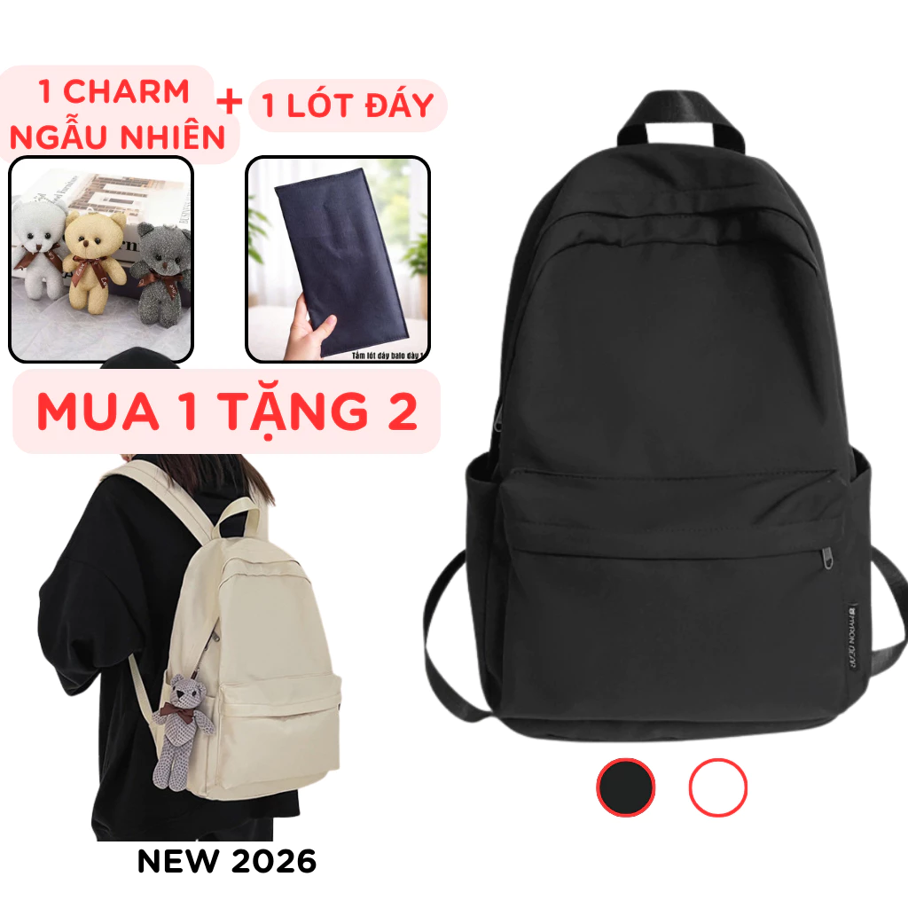 Balo đi học nam nữ trơn thời trang cặp đi học đựng laptop đi chơi vải chống nước BL03