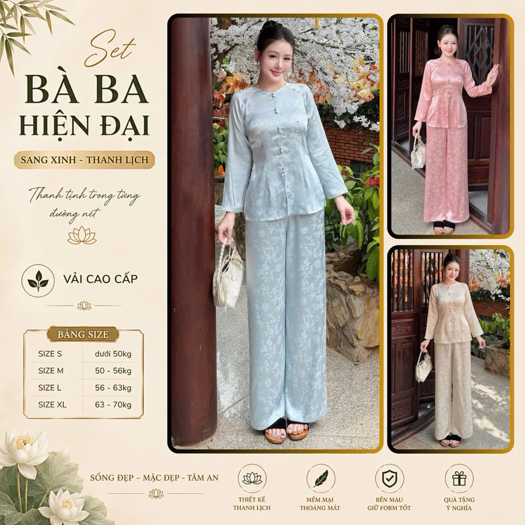 L21 Bộ Bà Ba  Chất Lụa Gấm Sang Tinh Tế , Thiết Kế Sang Tinh Tế  , Có Nhiều Size Phom Chuẩn