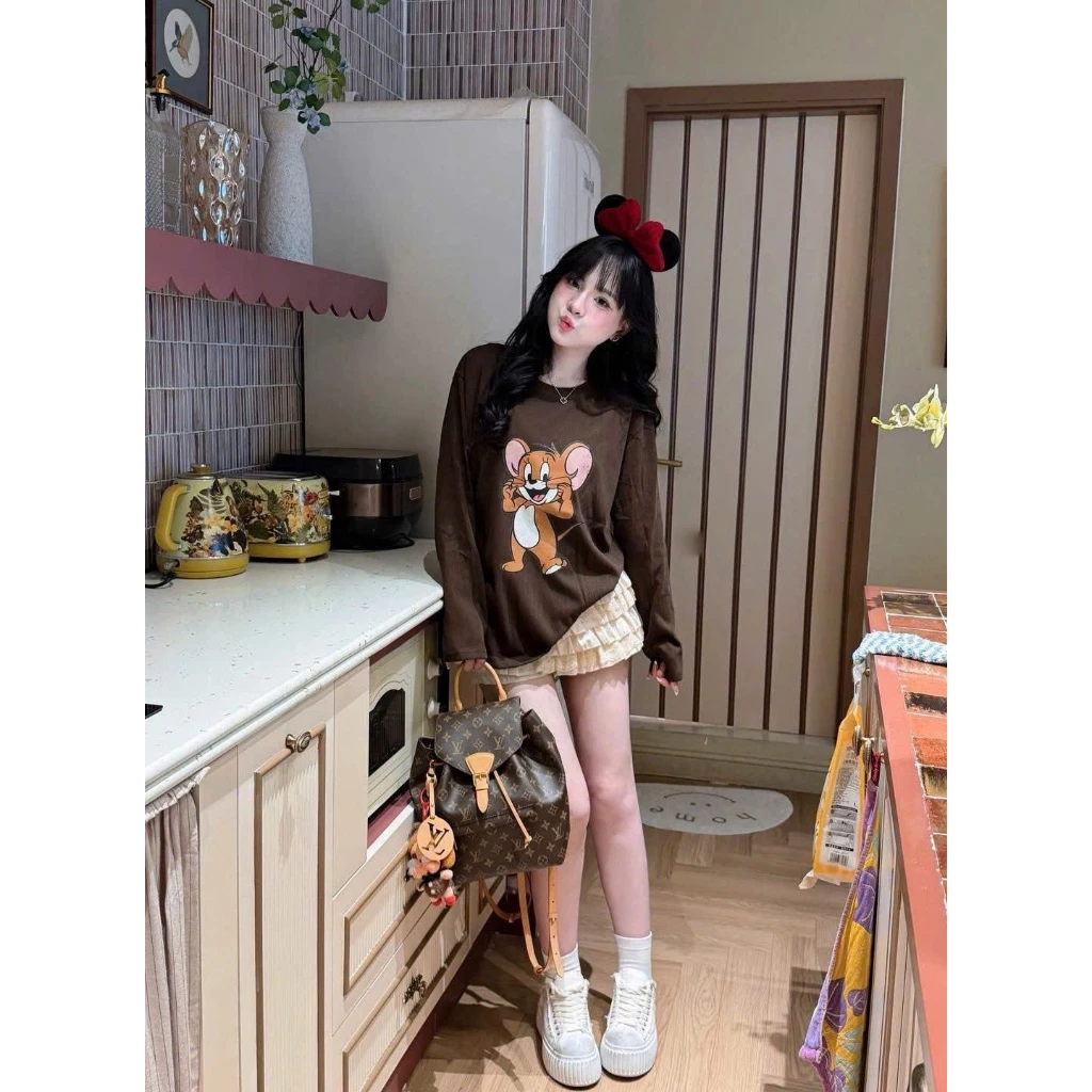 Áo thun nữ dài tay in hình MÈO JELLY siêu CUTE. Áo thu đông nữ chất cotton cao cấp