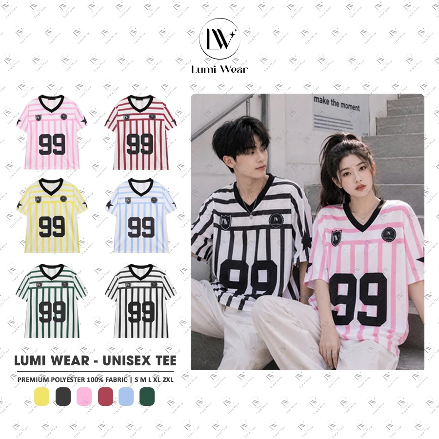 Áo Thun Jersey Lumi Sọc 99 In 2 Mặt Form Boxy Unisex - Chất Liệu Lưới Kim Cương Oversize Hottrend