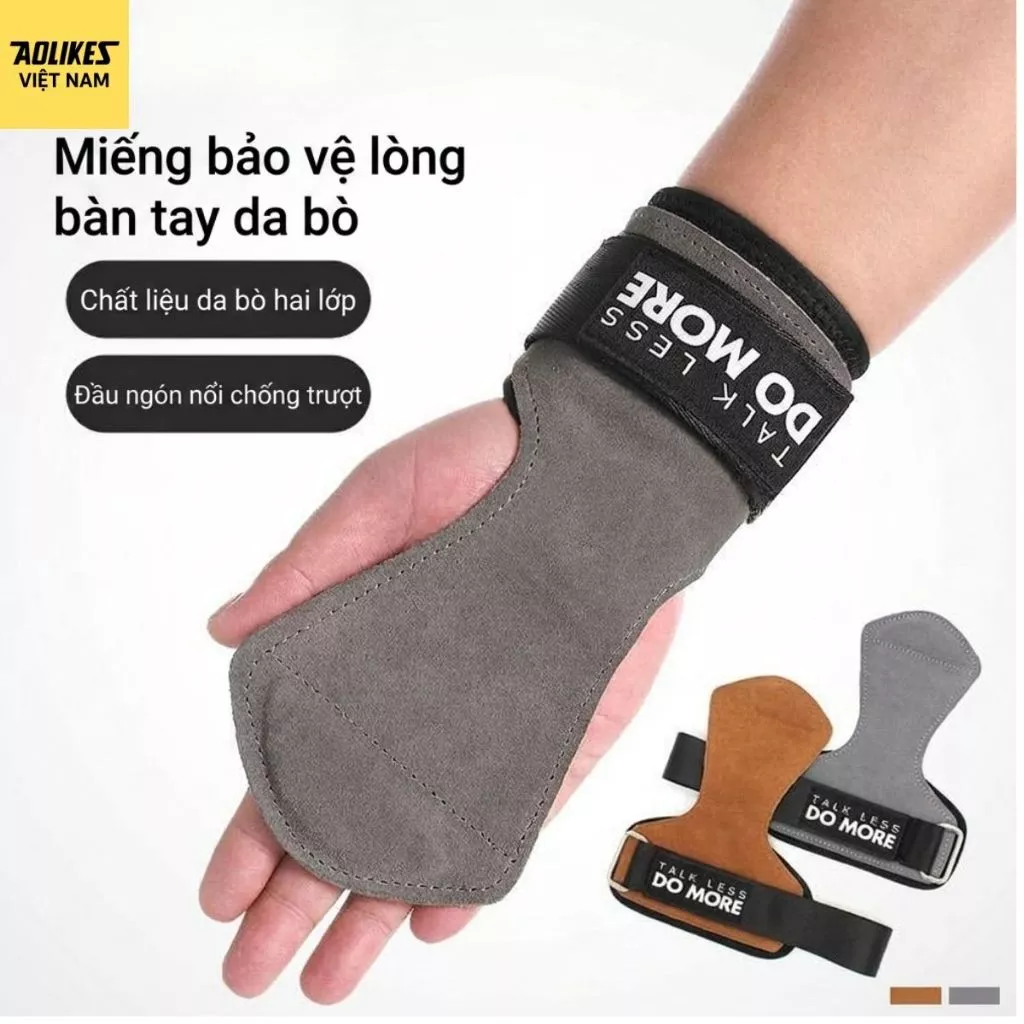 Găng Tay Kéo Lưng AOLIKES A-7630 Da Bò Cao Cấp, Đai Quấn Cổ Tay Chống Trượt, Hỗ Trợ Deadlift, Pull Up, Gym, Fitness