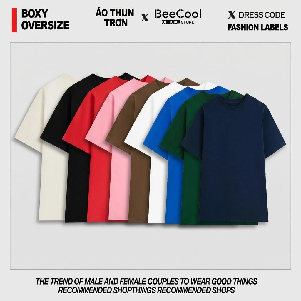 Áo thun trơn unisex 100% Cotton 250GSM BeeCool nam nữ cổ tròn form oversize BASIC