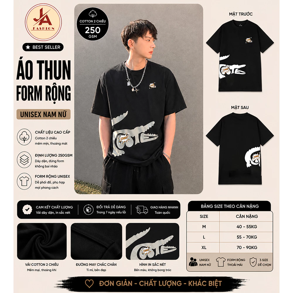 Áo thun form rộng LCT Unisex Form Oversize Cotton Dày Dặn Full Tag Túi Zip