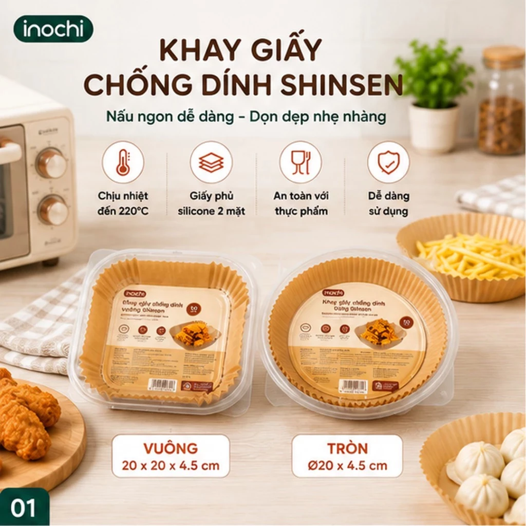 GIẤY NƯỚNG CHỐNG DÍNH SHINSEN Lót Nồi Chiên Không Dầu, Chống Dính Dễ Vệ Sinh, Dùng Một Lần An Toàn