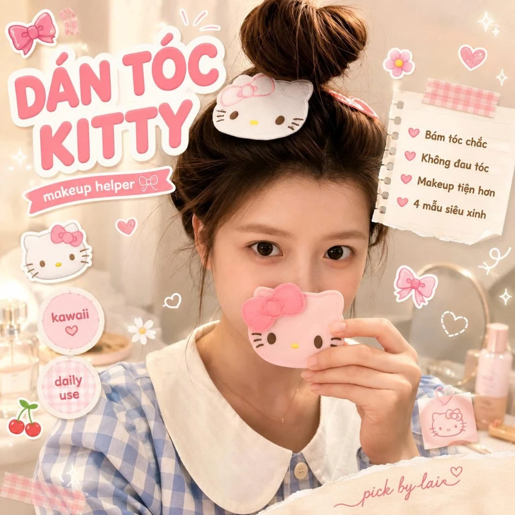 Sticker Dán Tóc Giữ Tóc Mái Hình Mèo Cute, Miếng Dán Tóc Rửa Mặt Trang Điểm Skincare